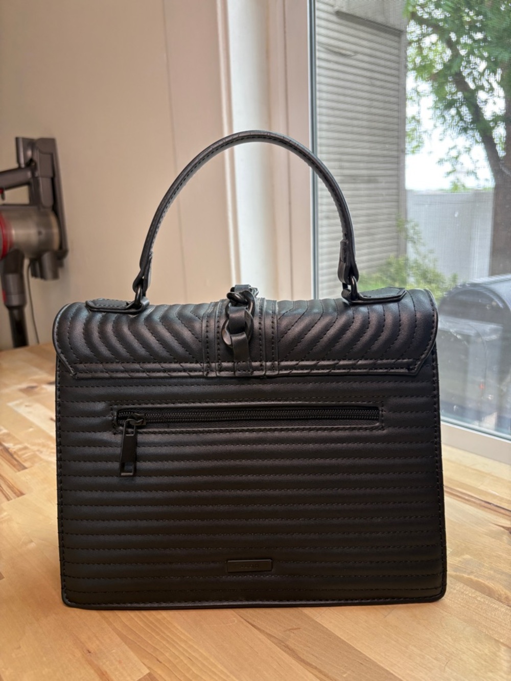 Aldo Black Quilted Chain-Accent Top Handle Satchel - Picture 4 of 14